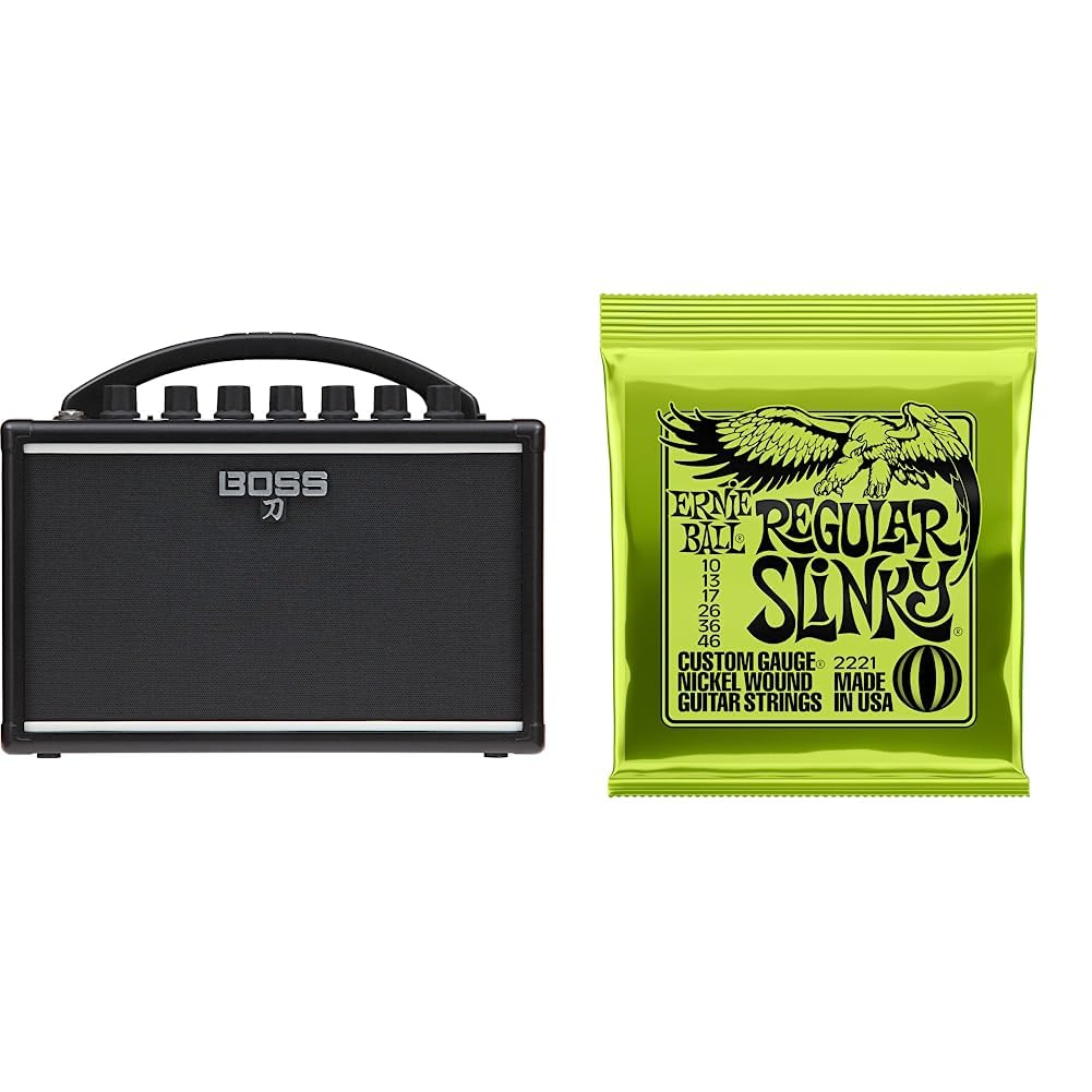 Boss Katana Mini - 7-Watt Combo Amp & Ernie Ball Regular Slinky Nickel Wound Electric Guitar Strings - 10-46 Gauge Image