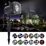 HOSYO LED Projector Light, Motion Landscape Holidays Lights Projector LED Spotlights 120V Waterproof With 12pcs Switchable Pattern For Christmas Halloween Holiday Home Decoration Wall