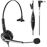 Wantek Mono 2.5mm Telephone Headset with Noise Canceling Mic, Volume Control & Ultra Comfort - Single Ear Design for Panasonic, Cisco, Gigaset, Vtech, AT&T & More Cordless Landline Office Phones