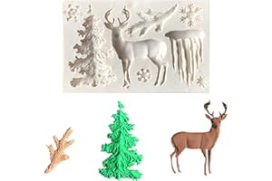 SUXGUMOE Christmas Silicone Mold, Xmas Chocolate Fondant Silicone Molds for Epoxy Resin, Elk Snowflake Tree Deer Mould for Cake Decoration, Chocolate, Candy, Polymer Clay, Cupcake Decor, Sugar Craft