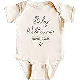 WEAR PHYSIQUE Custom Embroidered Pregnancy Announcement Bodysuit, Newborn Gift, Coming Soon Baby Clothing with Name & Date