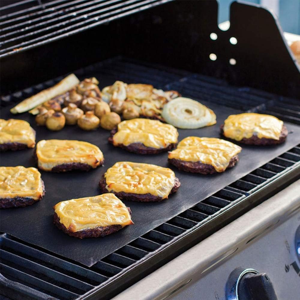 Aoocan Grill mat Set of 3, Heavy Duty 600 Degree Non Stick Grill mats for Under Outdoor Grill, BBQ mat, Reusable, Easy to Clean - Works on Gas Charcoal Electric - Cut to Any Size - 23x16 in, Black : Garden & Outdoor