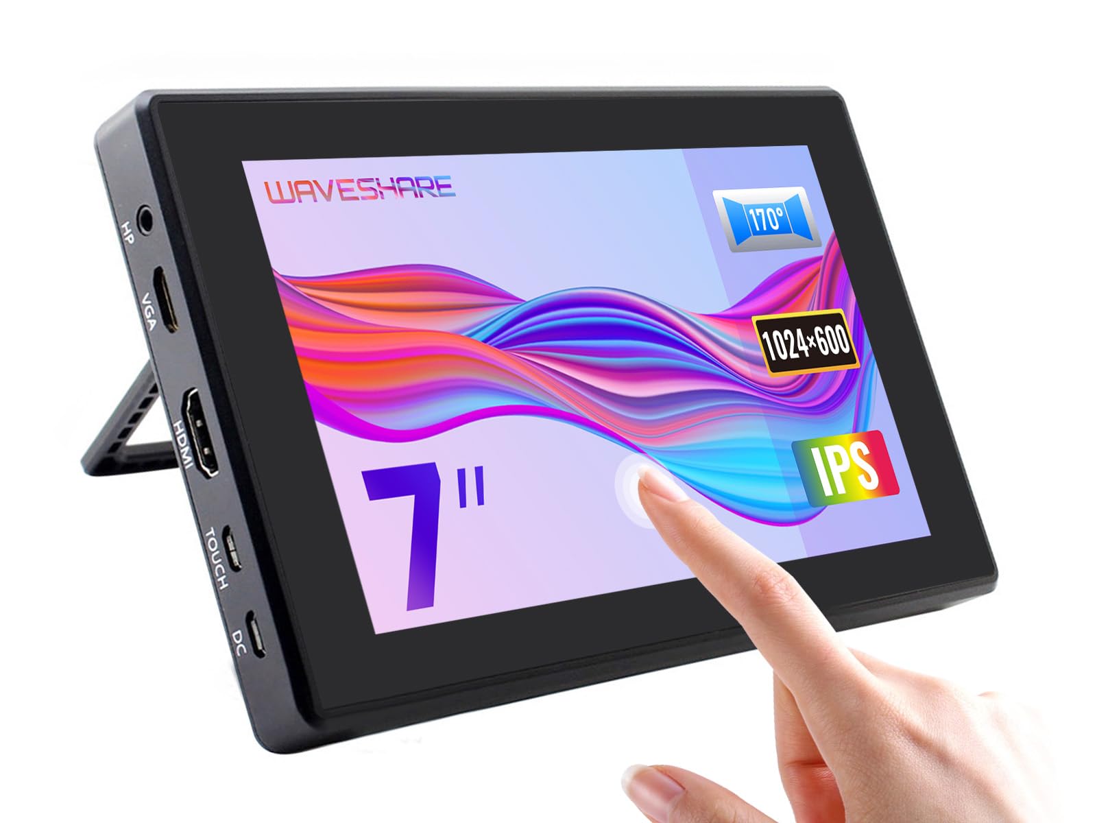 Waveshare 7inch HDMI LCD (H) with Case, Capacitive Touch IPS Screen 1024×600 170° Viewing Angle for Raspberry Pi/Jetson Nano/PC/Game Console Support Software Configurable Resolution (up to 1920x1080)