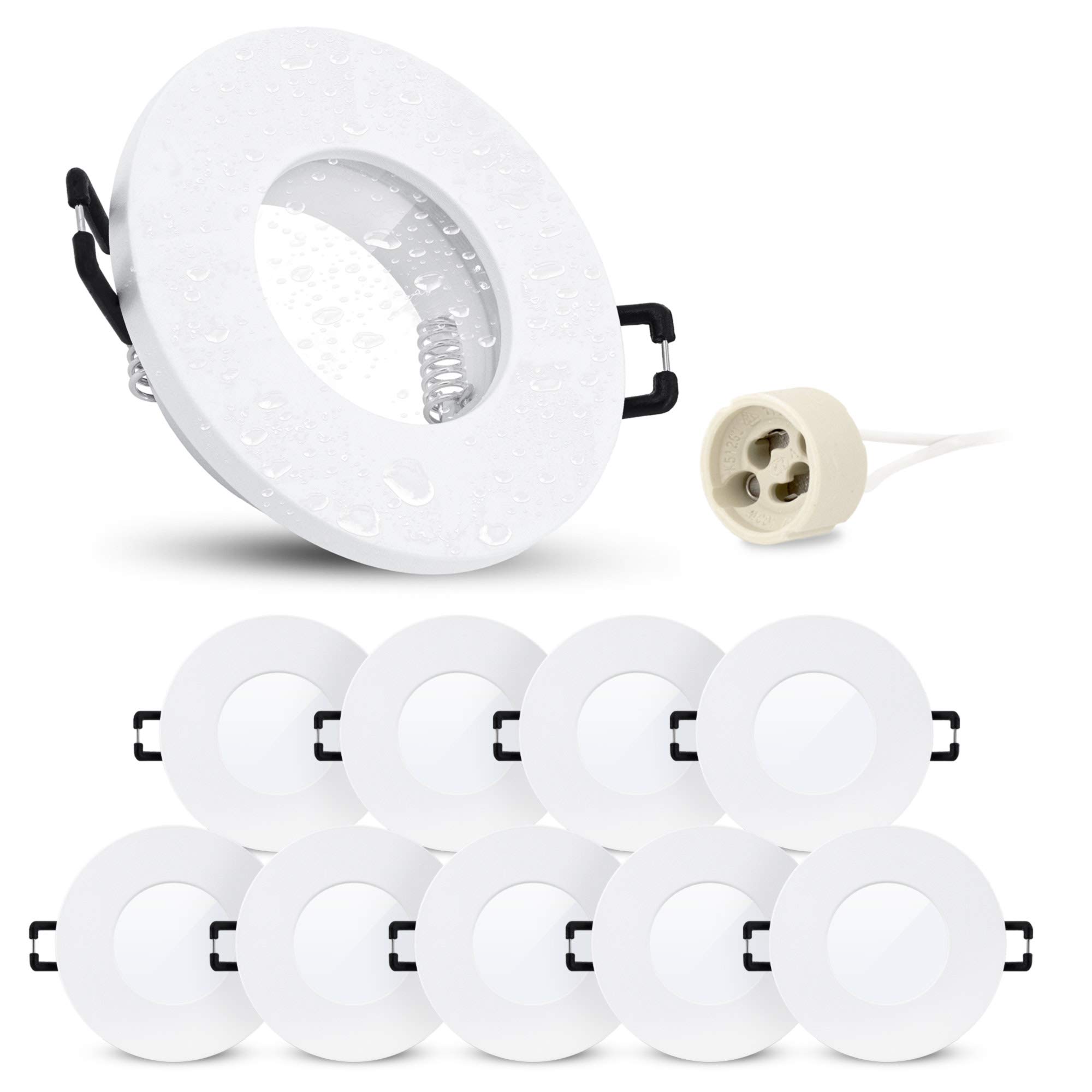 linovum ISAWO Recessed Ceiling Spotlights with GU10 Socket IP65 White Round for Bathroom and Outdoor Use Pack of 10