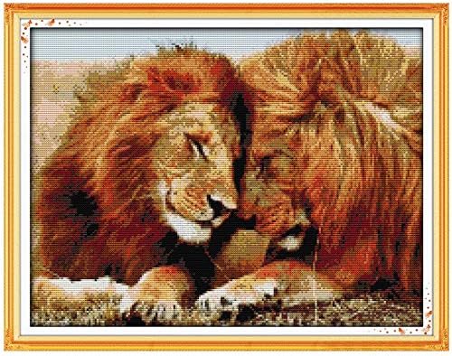 JIUYUE Lions Patterns Counted Cross Stitch 11CT 14CT Cross Stitch Sets Animals Cross Stitch Kits Embroidery Needlework Cross Stitch Kits (Cross Stitch Fabric CT number : 14CT blank canvas)