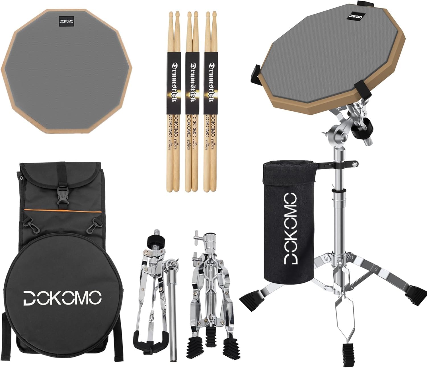 Photo 1 of Drum Practice Pad with Snare Drum Stand Set, 12-Inch Double Sided Silent Practice Pad Kit with Drum Sticks, Drumstick Holder, Luminous Carrying Bag, Gray (Fits 8''-15'' Drums)