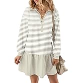 kipfall Women's Casual Dresses Long Sleeve Button V Neck Sweatshirt Dress Lapel Collared Pullover Dress