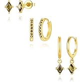 Angelady Gold Hoop Earrings Set for Women, Dainty 14K Gold Plated Huggies Earring, Sterling Silver Hypoallergenic Cartilage Earrings, Trendy Earring Stacks for Multiple Piercing Jewelry Gift(3 Pairs)