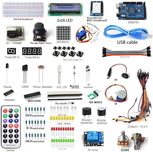 Greatwell Projects 1602 LCD Starter Kit /ProtoShield+MINI Breadboard 5V Stepper Motor PS2 Game Remote Sensor for Arduino Mega 2560 R3