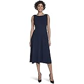 Calvin Klein Womens Sleeveless Crepe Midi A-line Dress