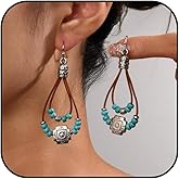 Western Outfits Earrings for Women Bohemian Turquoise Western Jewelry Dangle Vintage Ethnic Flower Pendant Country Concert Outfits for Women Dress Accessories