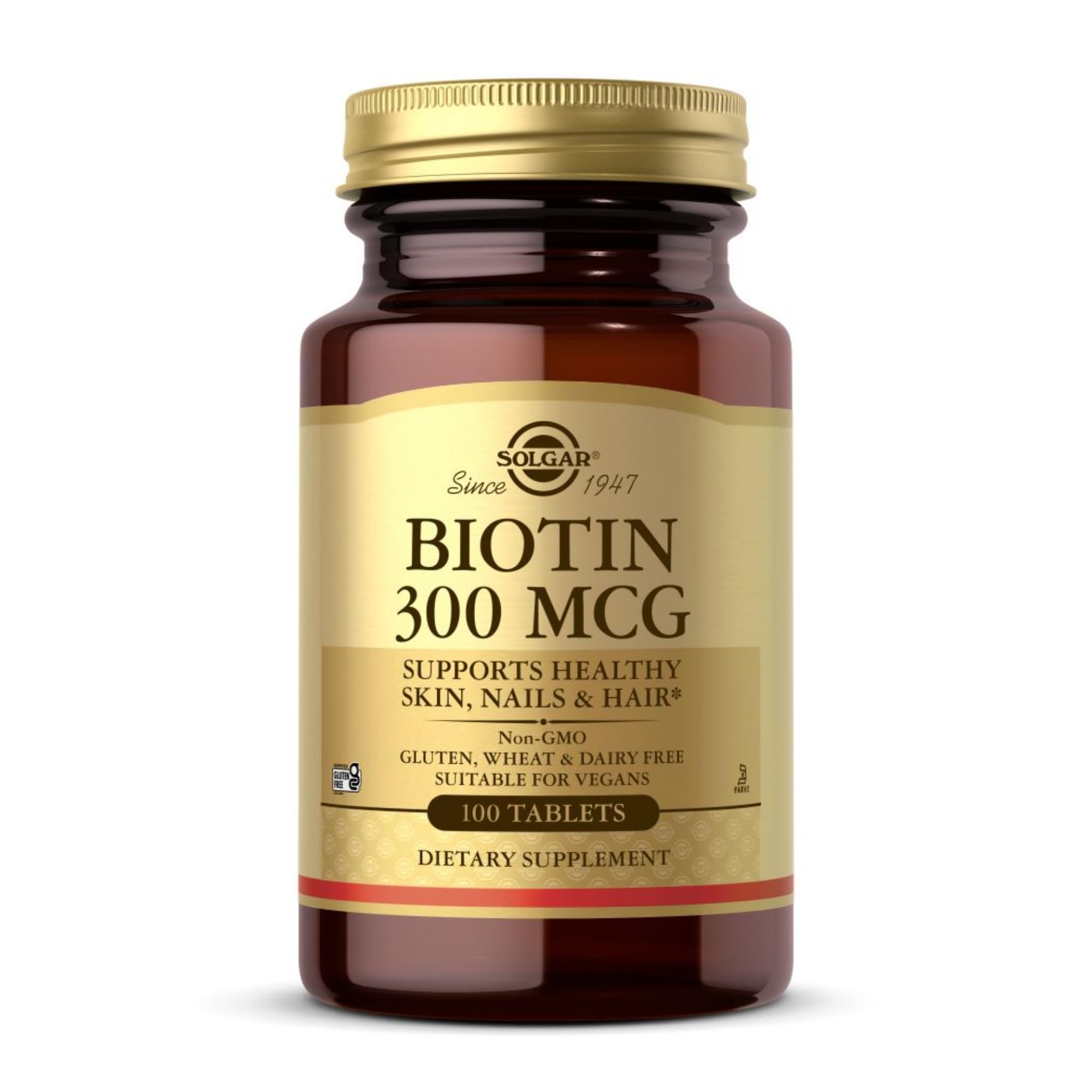 Solgar Biotin 300 µg Vegetable Capsules - Pack of 100 - for Healthy Hair and Skin - Promotes Energy and Vitality - Vegan