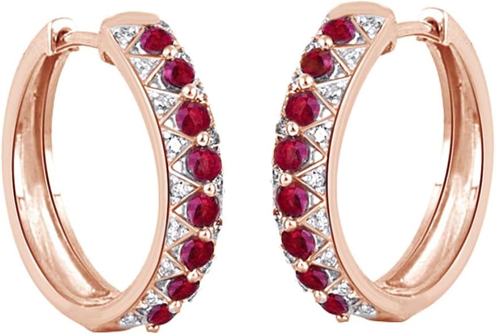 Amazon.com: Round Cut Simulated Ruby With Natural Diamond Hoop Earrings