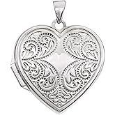 Sonia Jewels Solid 14k White Gold Heart Locket Pendant Charm Holds Pictures (26mm x 21mm)