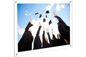 Kalami 8.5x11 Acrylic Wall Mount Picture Frame Self Adhesive, No Drill Holes Floating Frameless Clear Photo Print Certificate Degree Document Display Frame with Sliver Hardware - Full Frame is 10x13