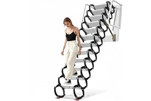 AOKNV 2300LBS Attic Ladder with Anti-Slip, 12FT Titanium-Magnesium Alloy Attic Ladder Pull Down System, Wall Mounted Attic Stairs Pull Down Foldable for Roof Terrace Garage Basement