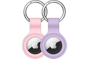 【2 Pack】 Linsaner Compatible with AirTag Case Keychain Air Tag Holder Silicone AirTags Key Ring Cases Tags Chain Apple AirTag GPS Item Finders Accessories，Pink+Purple