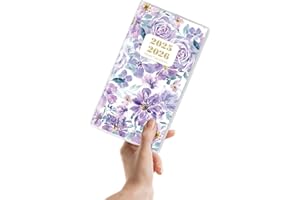 ADUN Stationery Pocket Calendar 2025-2026 Planner, Daily Weekly Monthly Planner Jan 2025 to Dec 2026 (3.7" x 6.7") Page Size, Daily Planner 2025 for Purse - Violet Floral