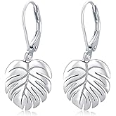 Monstera Earrings 925 Sterling Silver Leverback Earrings Palm Leaves Tropical Earrings Plant Dangle Drop Earring for Women Girls Fashion Jewelry