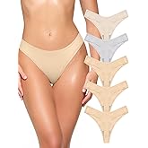 REORIA Womens Cotton Seamless Thongs Panties for Women No Show Breathable Underwear 5 Pack