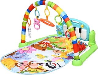 COSTWAY Spieldecke mit abnehmbares und drehbares Klavier, Rainforest Erlebnisdecke mit Licht, Baby Gym mit Spielbogen und Spiegel, Krabbeldecke für Babys ab 0 Monaten