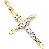14k REAL Gold Religious Crucifix Jesus Cross Charm Pendant - Select Option