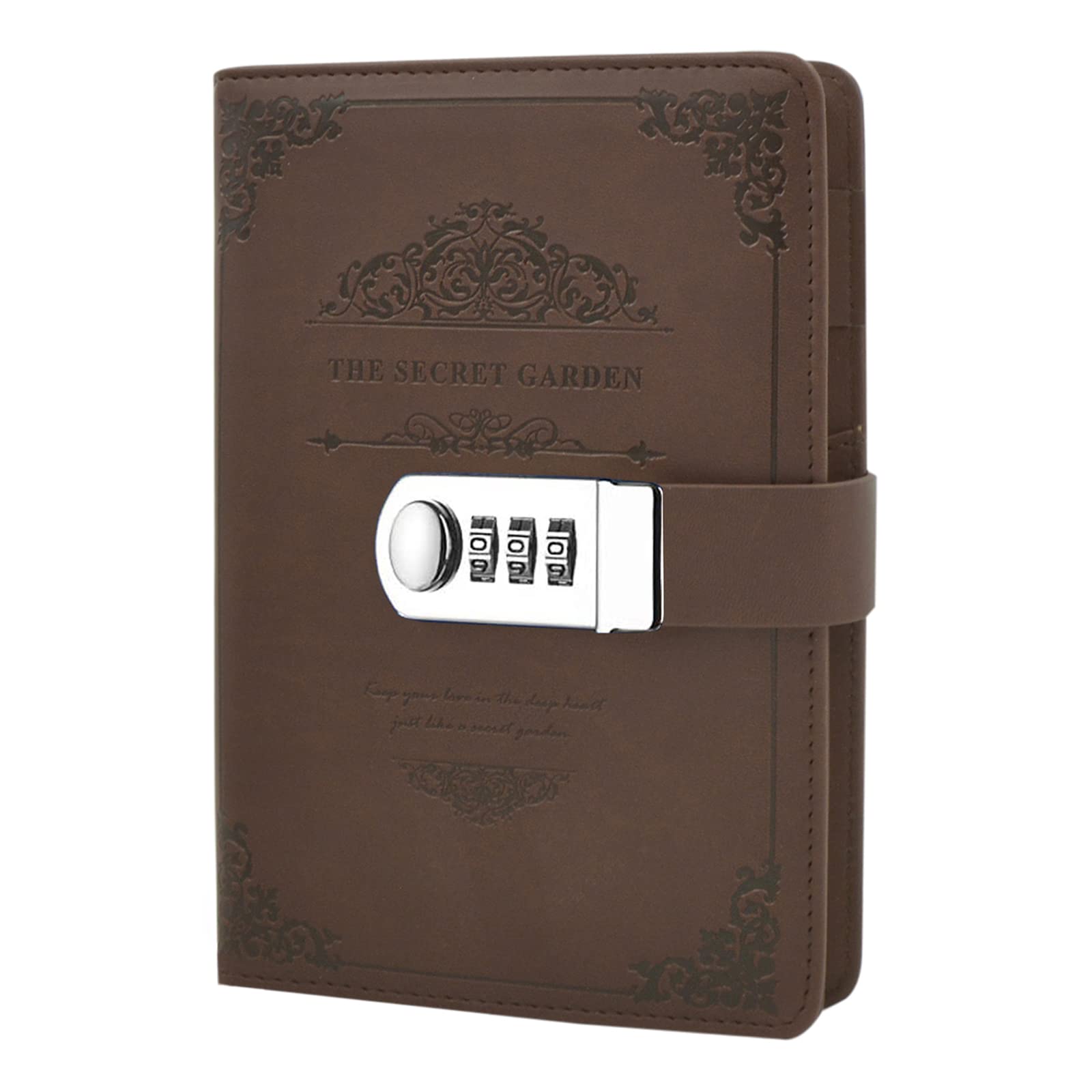 NectaRoy Retro PU Leather Password Notebook Writing Planner Organizer, Lined Diary Notebook Personal Sketchbook with Coded Lock, Pen Holder, Secret Password Hardcover Diary, 200x140mm