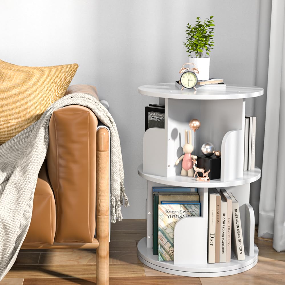 Photo 1 of Nidouillet Small Rotating Bookshelf, 2Tier Revolving Bookcase 360 Display Round Bookshelf Narrow Swivel Corner Book Shelf Standing Bookcase for Adult Bedroom, Living Room
