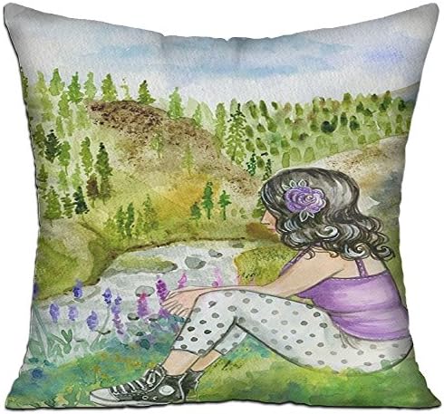 Girl Watercolo Cozy Sofa Pillow 18in X 18in (Including Pillow Inside)