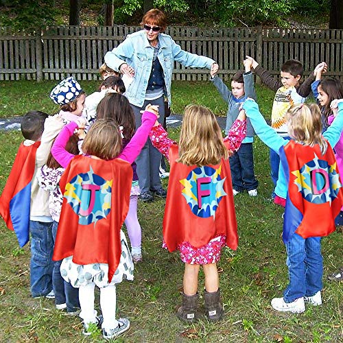 Red Superhero-Cape and Mask for Kid Costume with Name 26 Letter Initial (Cape-D)