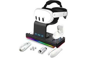 JMI MAGIC RGB Charging Dock for Meta Quest 3, Fast Charging Station for VR Controller and Headset, with Rechargeable Batteries for Oculus Quest 3, VR Charger Display Stand Suitable for Desk (Black)