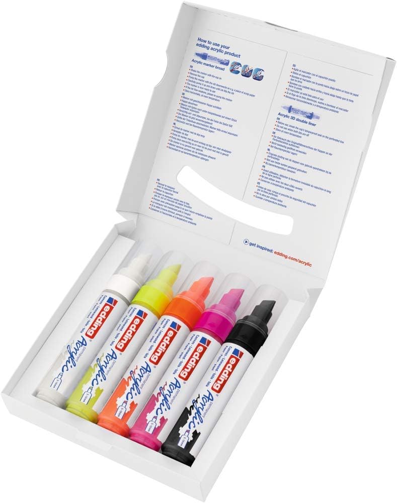Edding 5000 Acrylic Marker Chisel Tip 5-10Mm Line Assorted Neon Colours Pack 5 4, 28: Set of 5 - Multicoloured, 1 count (Pack of 5) - Image 3