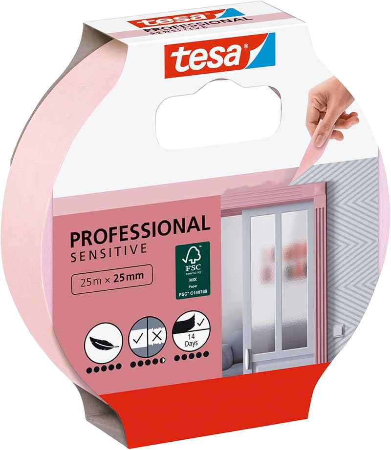 tesa UK Painter's Tape WALLPAPER 25 m x 25 mm Pink Masking Tape