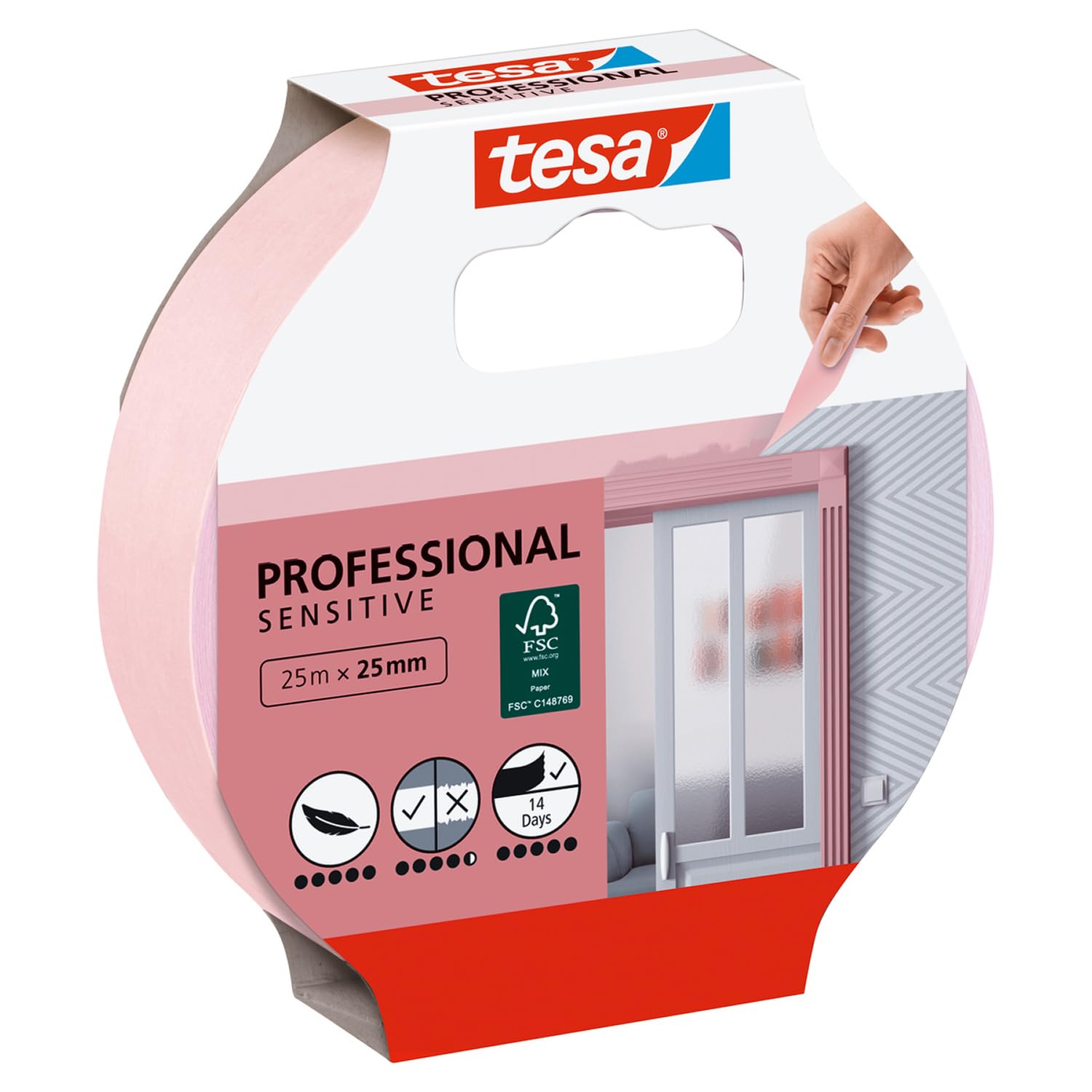 tesa Painter's Tape Wallpaper - Thin Masking Tape for Precise Masking - Suitable for Sensitive Indoor Surfaces - 25 m x 25 mm