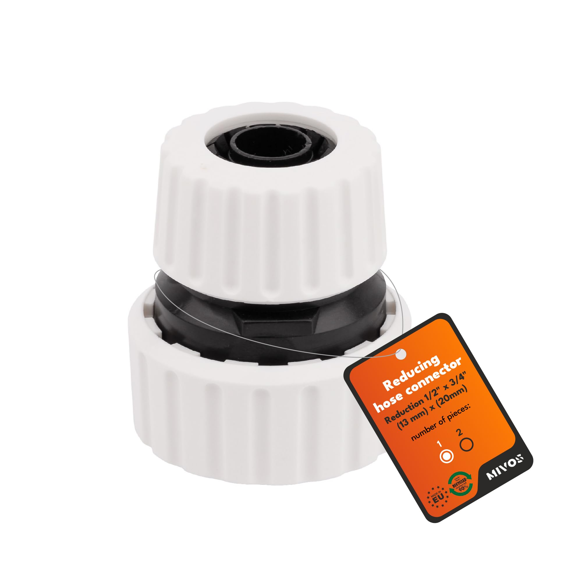 MIVOS Hose Connector 1/2 Inch to 3/4 Inch - Garden Hose Reduction - Made from 90% Recycled Plastic - Hose Coupling 1/2 Inch (13 mm) by 3/4 Inch (19 mm) - Made in the EU