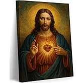 Eysintum Sacred Heart of Jesus Wall Art Christian Canvas Print Religious Home Decor Catholic Picture for Bedroom Living Room Prayer Room Ready to Hang 12x16in