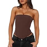 UNCOOYEE Women's Sexy Corset Tube Top Summer Lace-Up Backless Y2K Going Out Double Lined Cropped Tank Tops