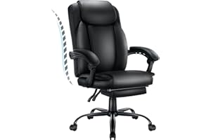 HLDIRECT Office Chair with Footrest, Ergonomic Computer Chair, High Back Executive Chair with 90°-135°Tilt Function, Comfortable Desk Chair with Padded Armrests and Adjustable Height, Black