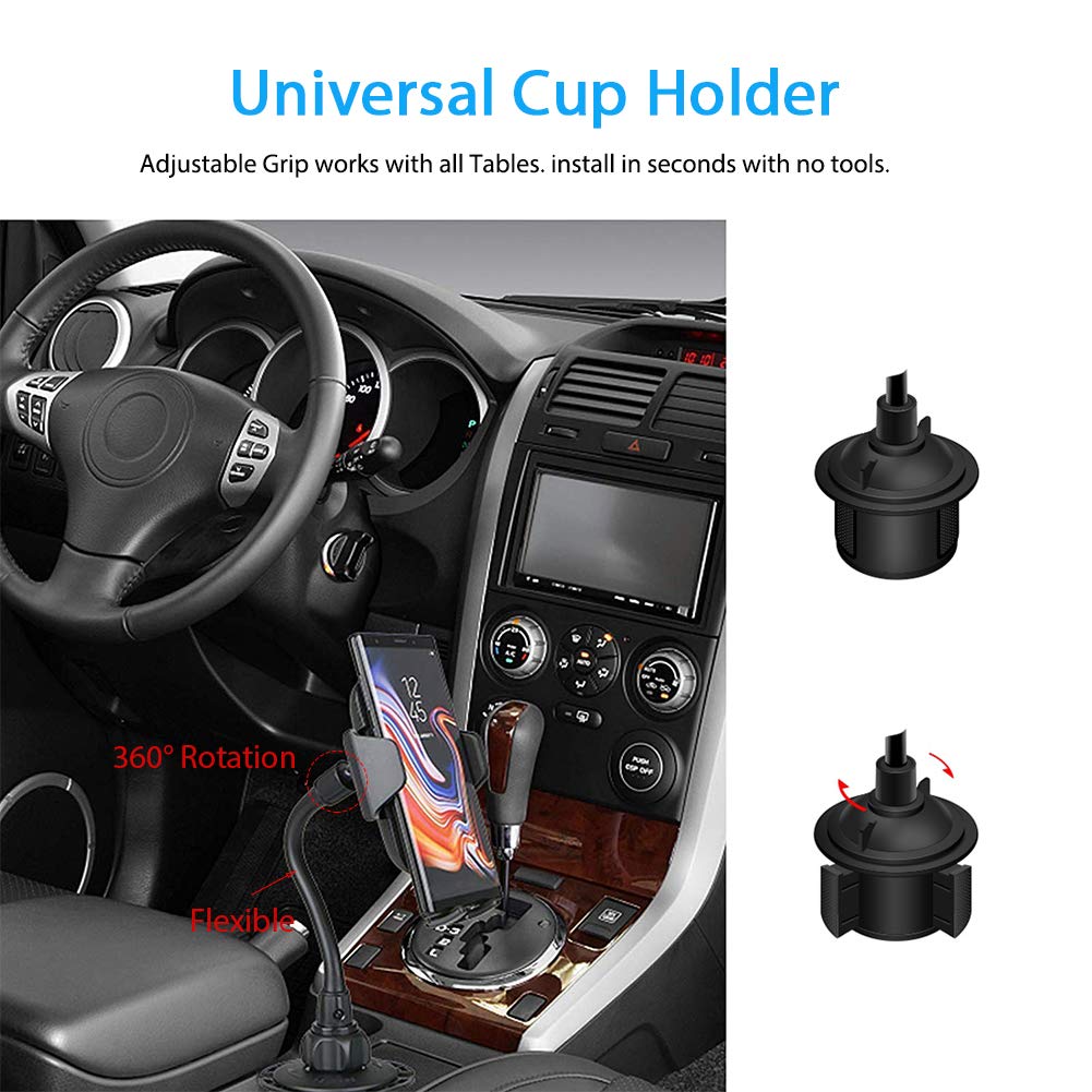 Car Wireless Charger 10W Fast Wireless Charger for Car Cup Holder and Air Vent Mount Compatible with Qi Smartphone for iPhone Samsung Galaxy (Black)