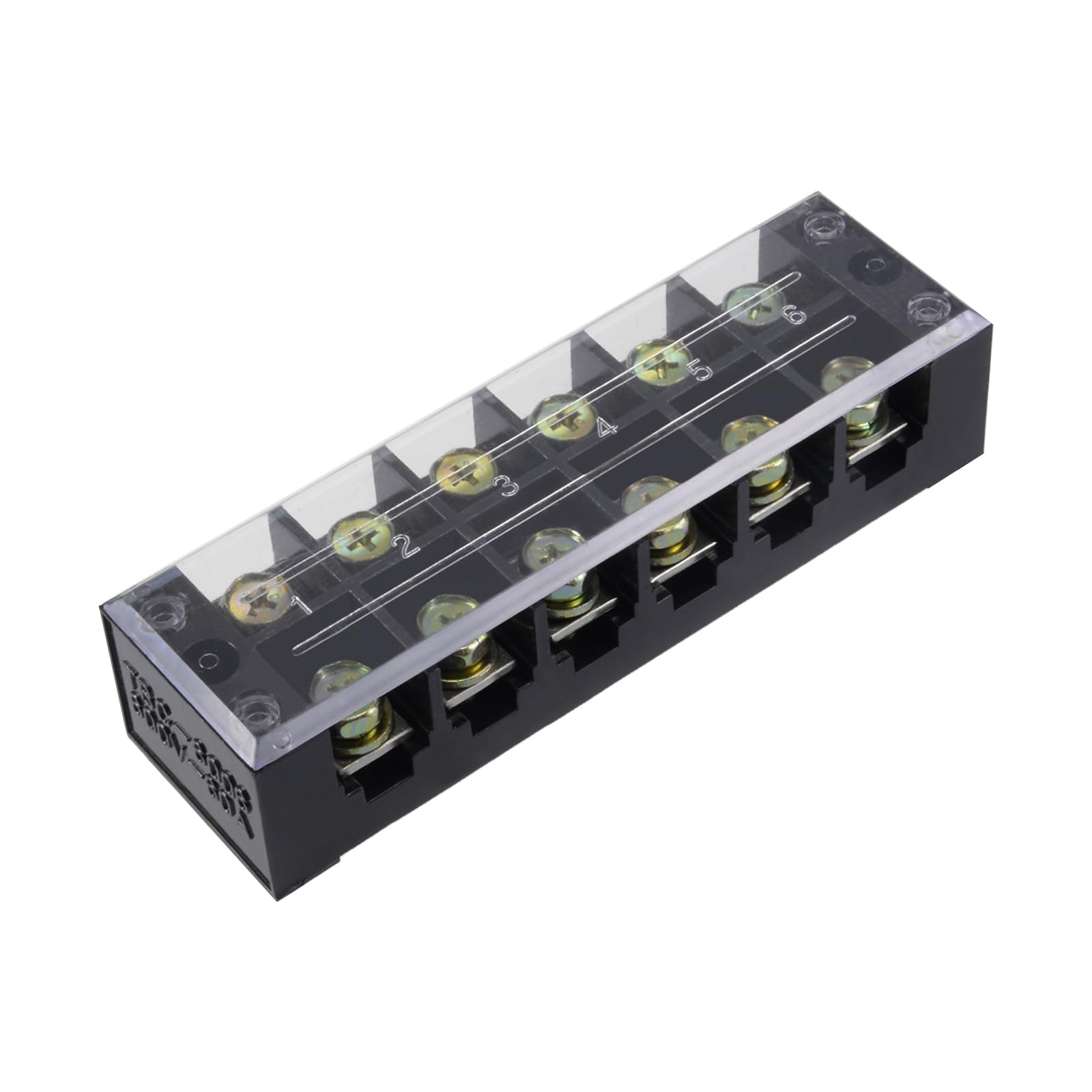 Rebower 6 Positions Dual Rows 600V 60A Terminal Strip Blocks Barrier Screws (with Cover), [for Wires Connecting, Electronic Circuits] - 1 Pack/Black/TBC-6006