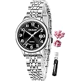 Taxau Women Dress Watches Elegent Waterproof Ladies Watch with Date Large Arabic Numerals Two Tone Stainless Steel Analog Quartz Small Wrist Watch Reloj Mujer