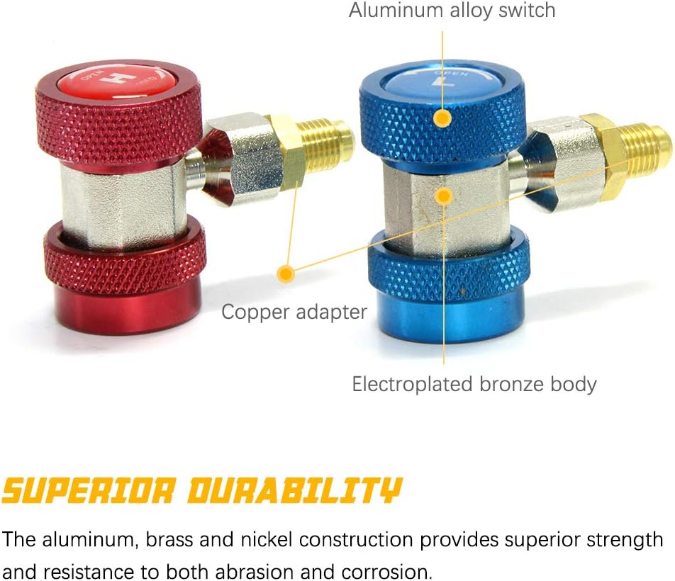 Apeixoto AC R134A Adapter Fittings Adjustable R134A R-134A Connector 1/4 Inch Quick Connector with Manifold Gauge Set: Automotive