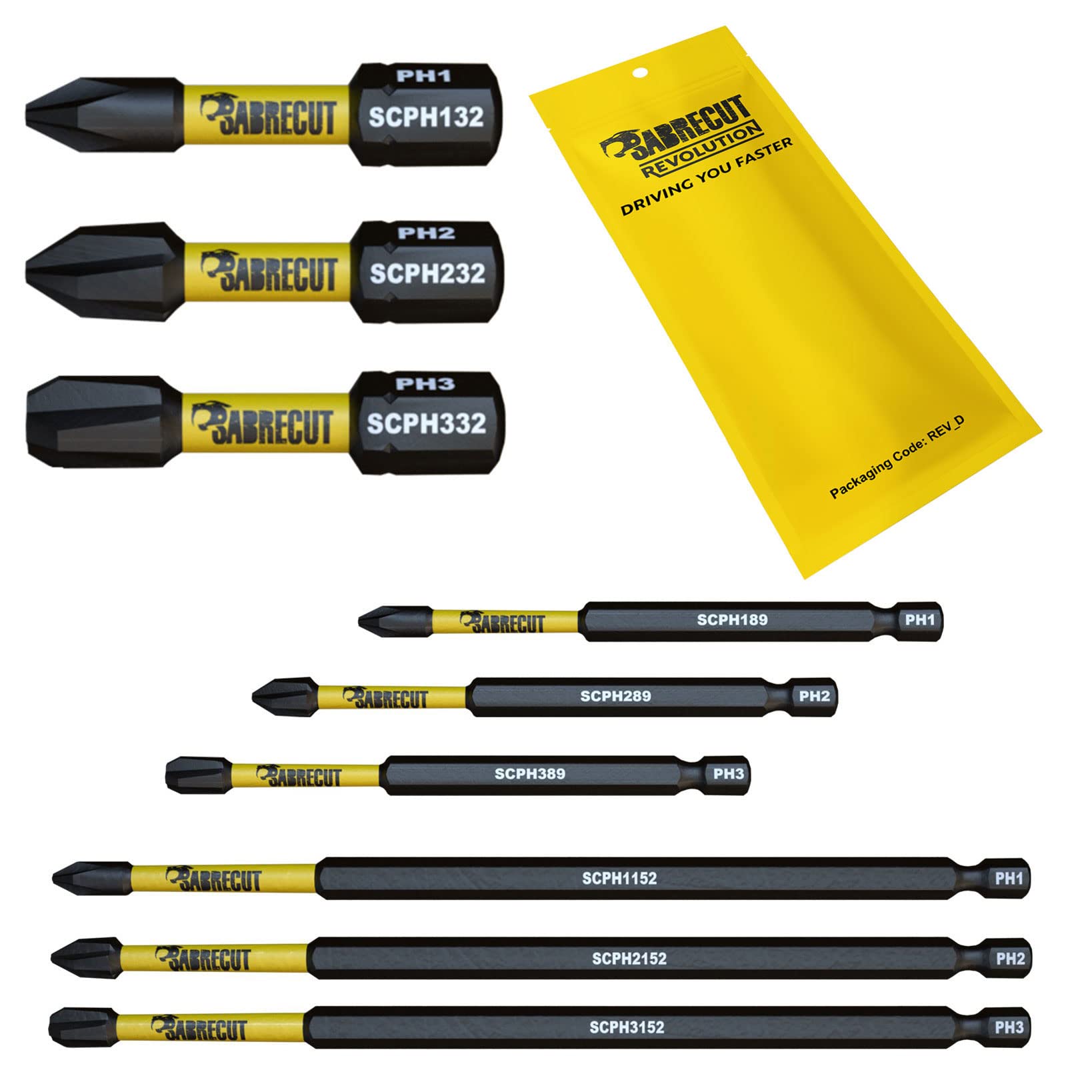 9 x SabreCut SCRK9PH 32mm 89mm 152mm PH1 PH2 PH3 Magnetic Impact Screwdriver Driver Bits Set Phillips Heavy Duty
