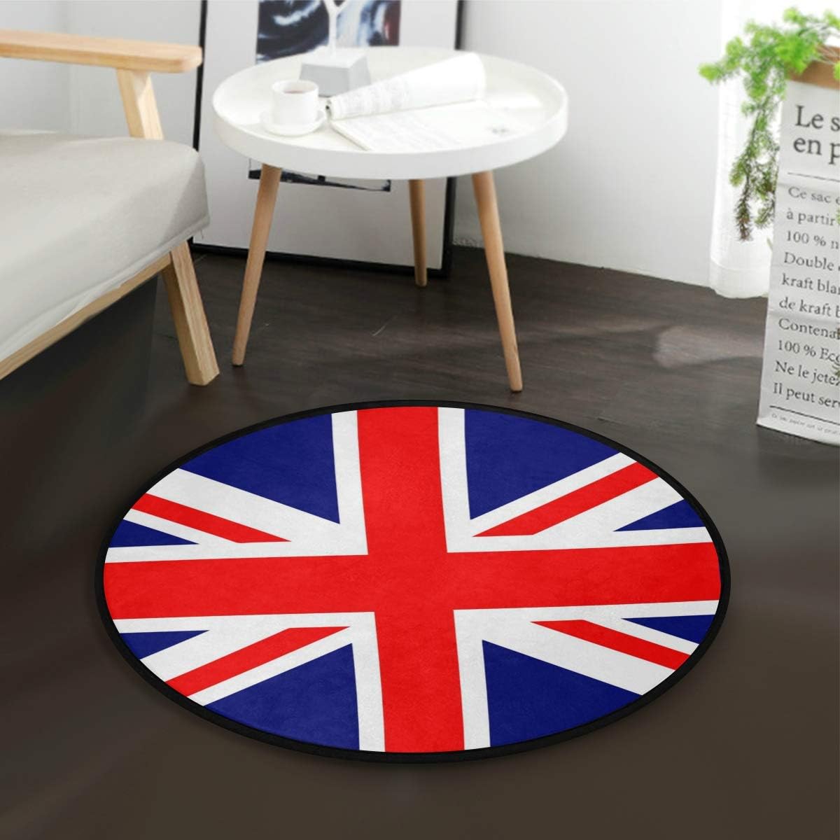 ALINLO UK British Flag Round Area Rug, Nonslip Carpet Floor Mats for