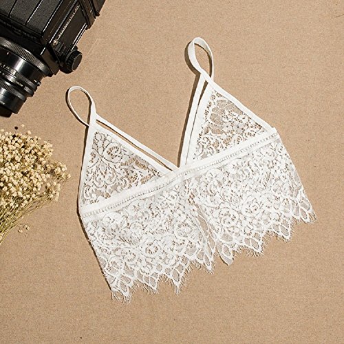 SEADEAR Women's Sexy Lingerie Super Soft Lace Bra Top Bralette Bralet Bra Bustier Crop Top(White,L)