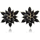 Ymapinc Sparkly Rhinestone Studs,Crystal Black Earrings for Woman,Flower Black Gold Wedding Earrings Crystal Rhinestone Floral Cluster Design Bridal Wedding Party Prom Formal Events