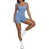 BRXL Workout Jumpsuits for Women Built in Bra Short Rompers Sweetheart Neckline Seamless Bodycon Bodysuits Gym One Piece