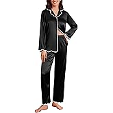 Ekouaer Satin Pajama Set Long Sleeve Button Down Pj Sets Ruffle Silk Valentine Pajamas for Women