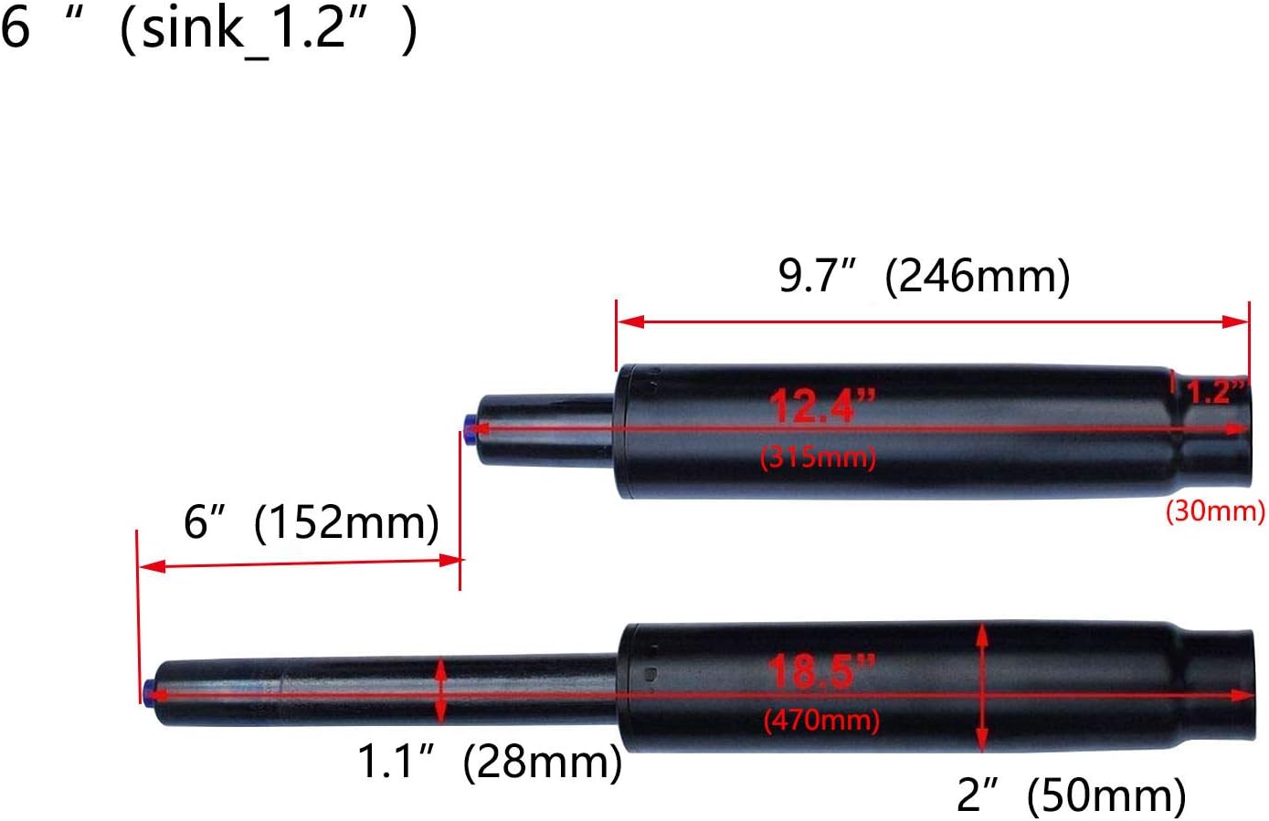 OK5STAR 6" Long Stroke Chair Gas Cylinder Gas Lift Piston Office Chair Pneumatic Shock Heavy Duty Replacement For Tall Person (OeGasCylinder_6) - Image 3