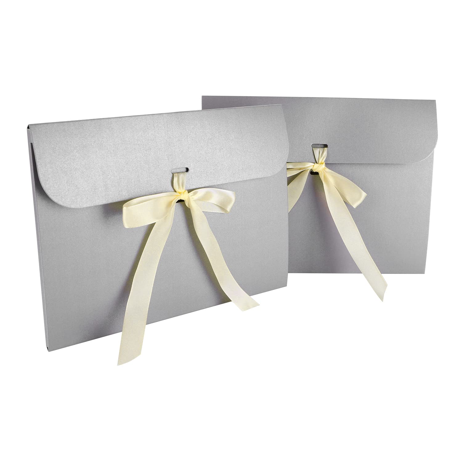 10Pcs Flat Gift Box Voucher Envelopes 24×18.5×0.8cm Cardboard with Ribbon Textured Rectangle Gift Boxes for Cards Christmas Wedding Invites Letters Accessories (Grey)